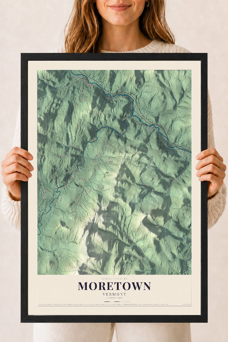 Moretown, Vermont map print - 18 x 24 black Ayous wood frame
