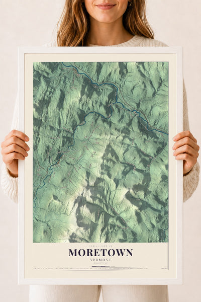 Moretown, Vermont map print - 18 x 24 white Ayous wood frame