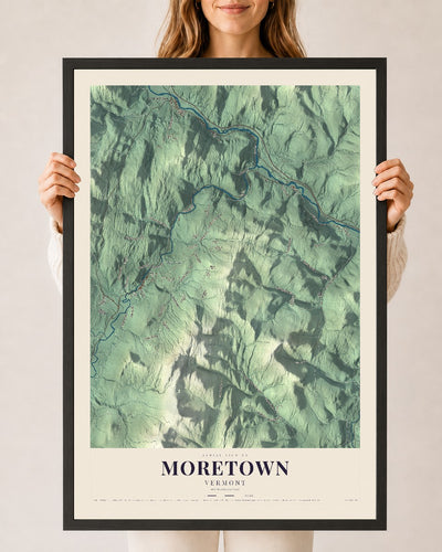 Moretown, Vermont map print - 24 x 36 black Ayous wood frame