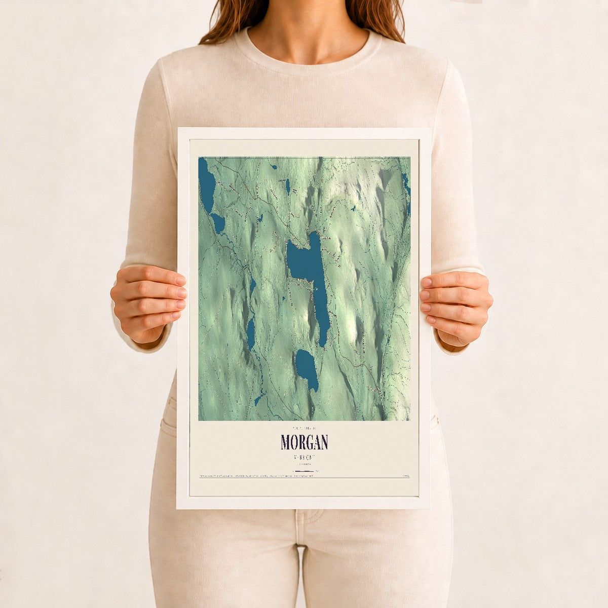 Morgan, Vermont map print - 12 x 18 white Ayous wood frame