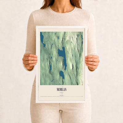Morgan, Vermont map print - 12 x 18 white Ayous wood frame