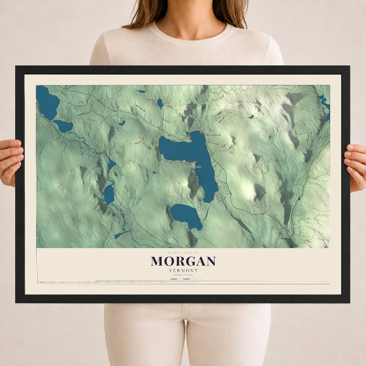 Map of Morgan, Vermont, 18 x 24 inch print in a black wood frame