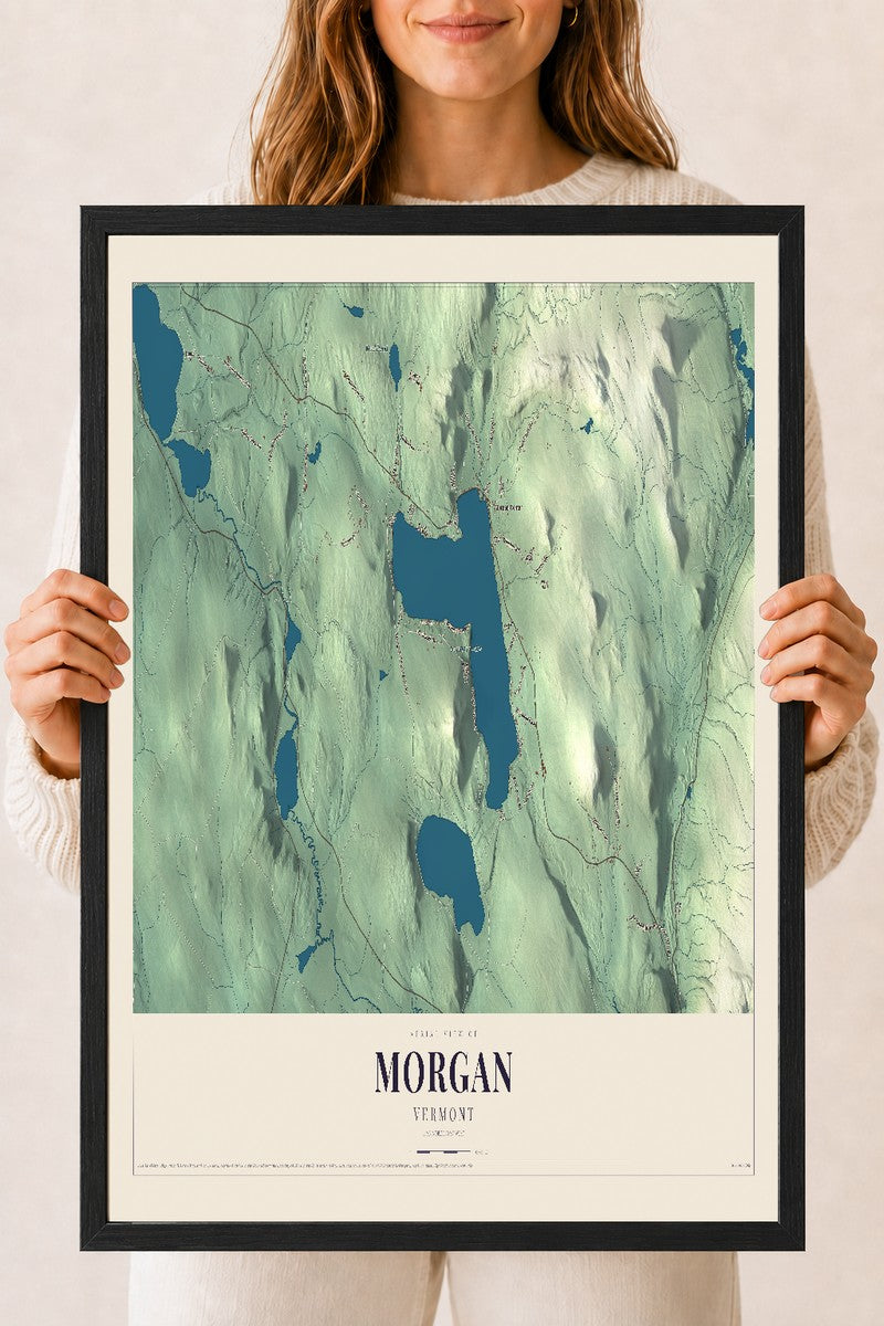 Morgan, Vermont map print - 18 x 24 black Ayous wood frame