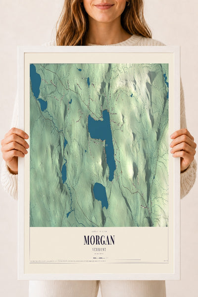 Morgan, Vermont map print - 18 x 24 white Ayous wood frame