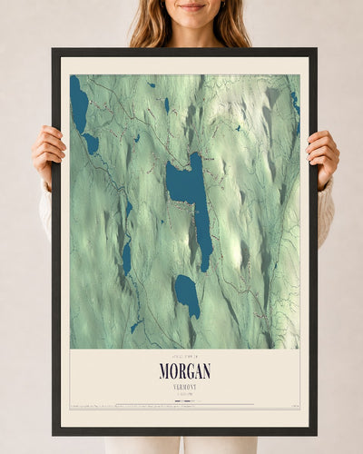Morgan, Vermont map print - 24 x 36 black Ayous wood frame