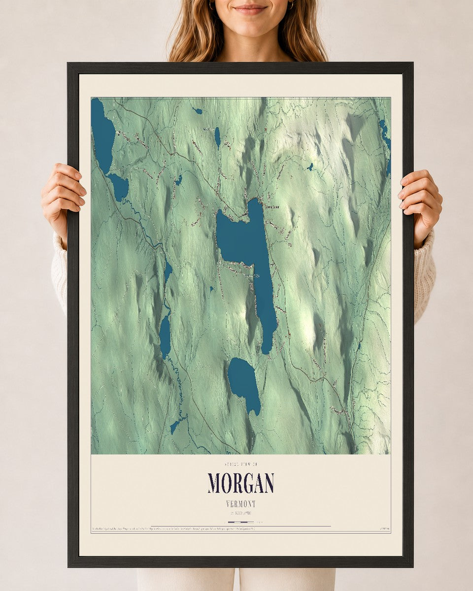 Morgan, Vermont map print - 24 x 36 black Ayous wood frame