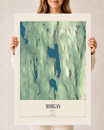 Morgan, Vermont map print - 24 x 36 white Ayous wood frame