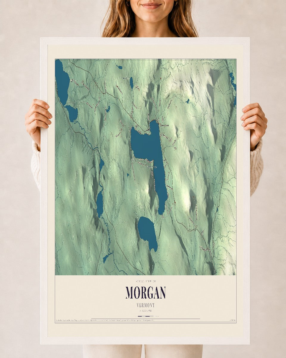 Morgan, Vermont map print - 24 x 36 white Ayous wood frame