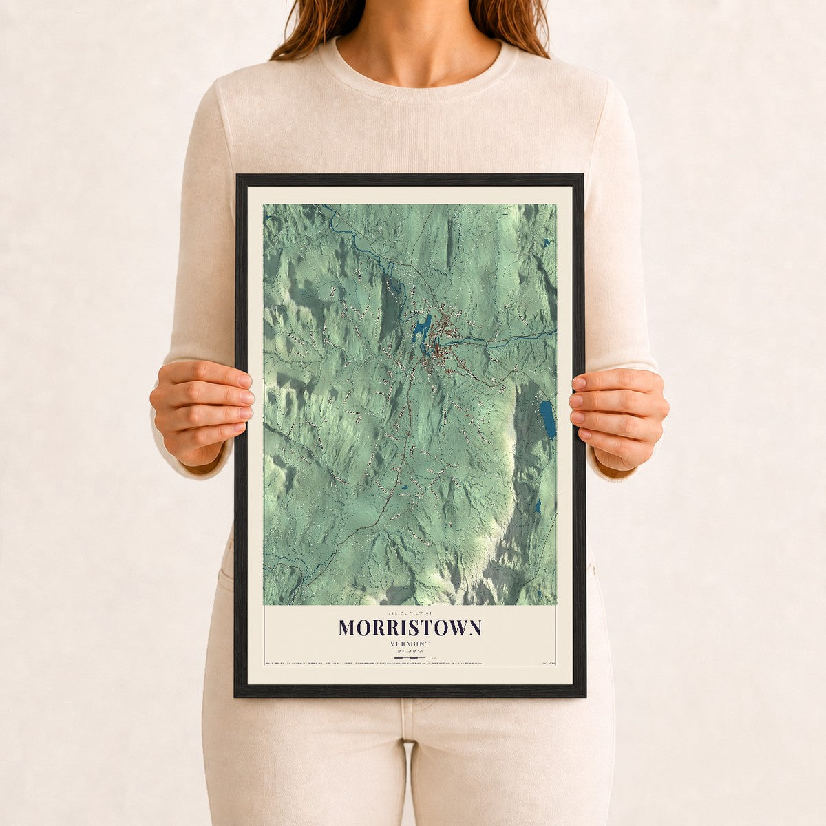 Morristown, Vermont map print - 12 x 18 black Ayous wood frame