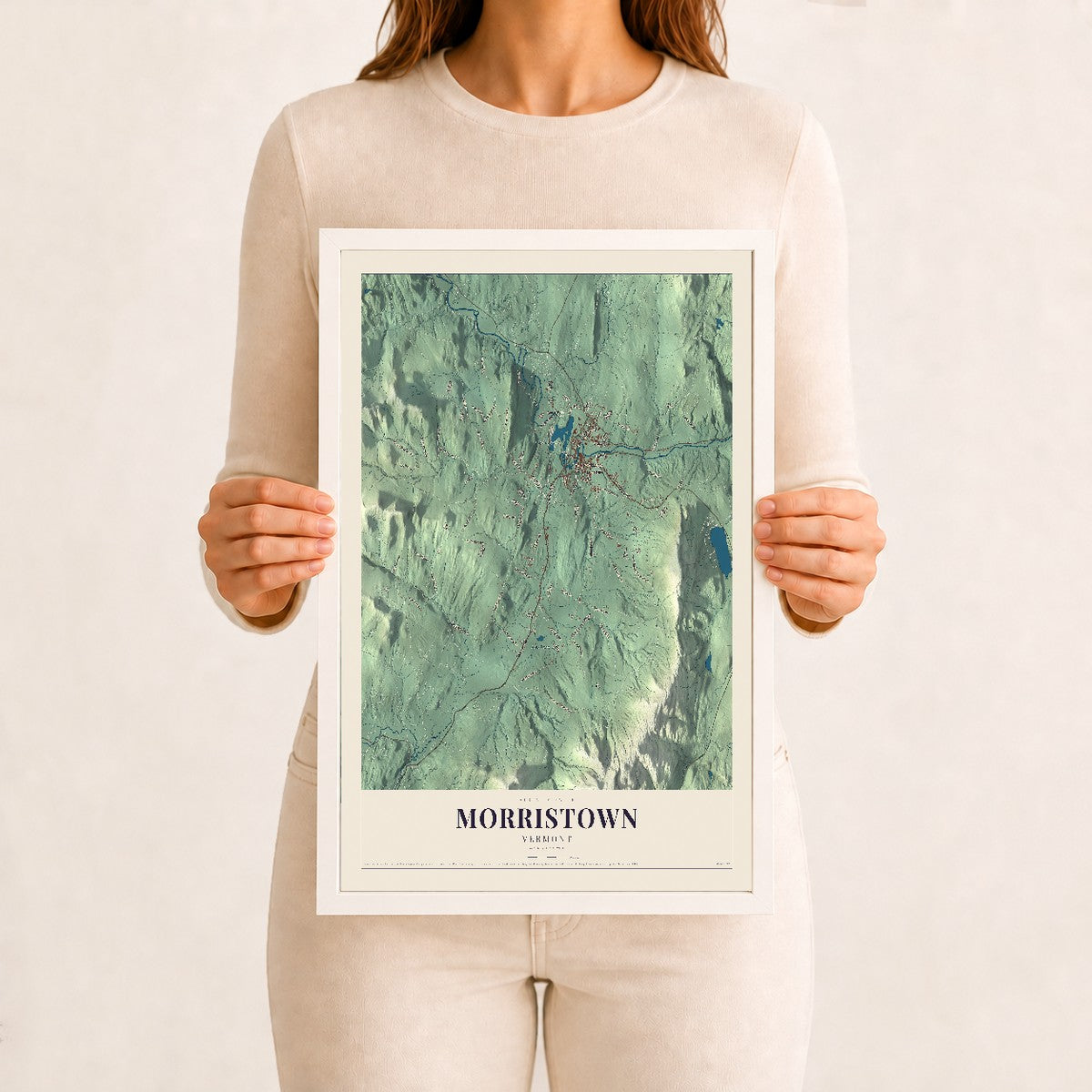 Morristown, Vermont map print - 12 x 18 white Ayous wood frame