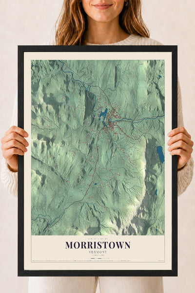 Morristown, Vermont map print - 18 x 24 black Ayous wood frame