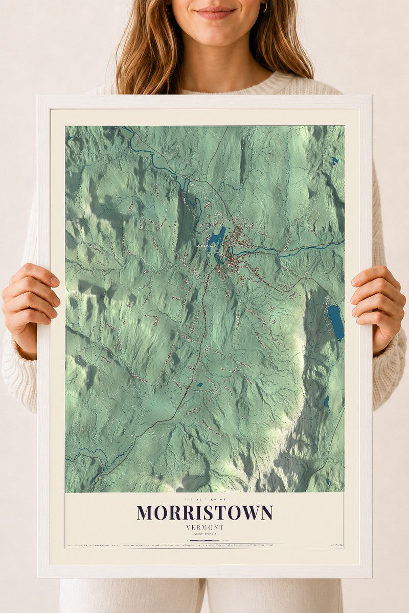 Morristown, Vermont map print - 18 x 24 white Ayous wood frame