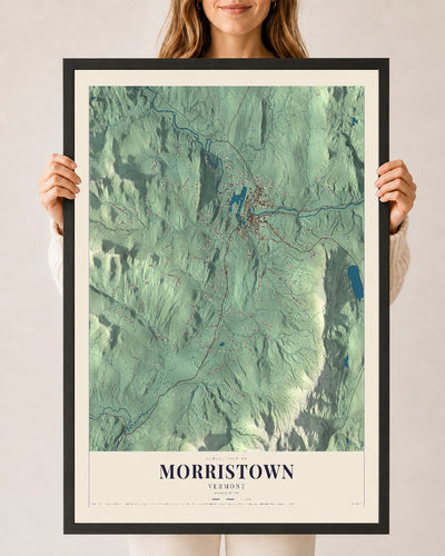 Morristown, Vermont map print - 24 x 36 black Ayous wood frame
