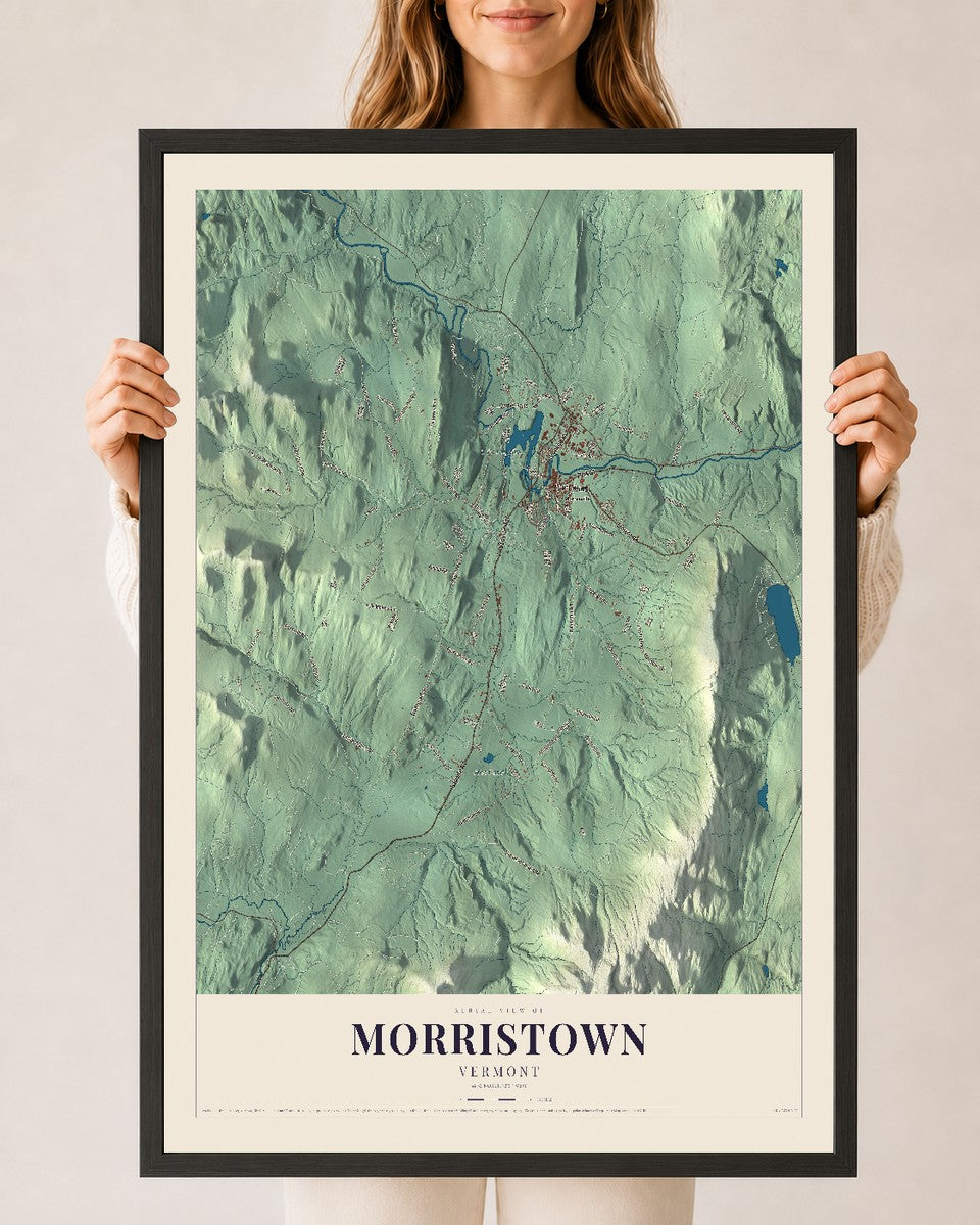 Morristown, Vermont map print - 24 x 36 black Ayous wood frame