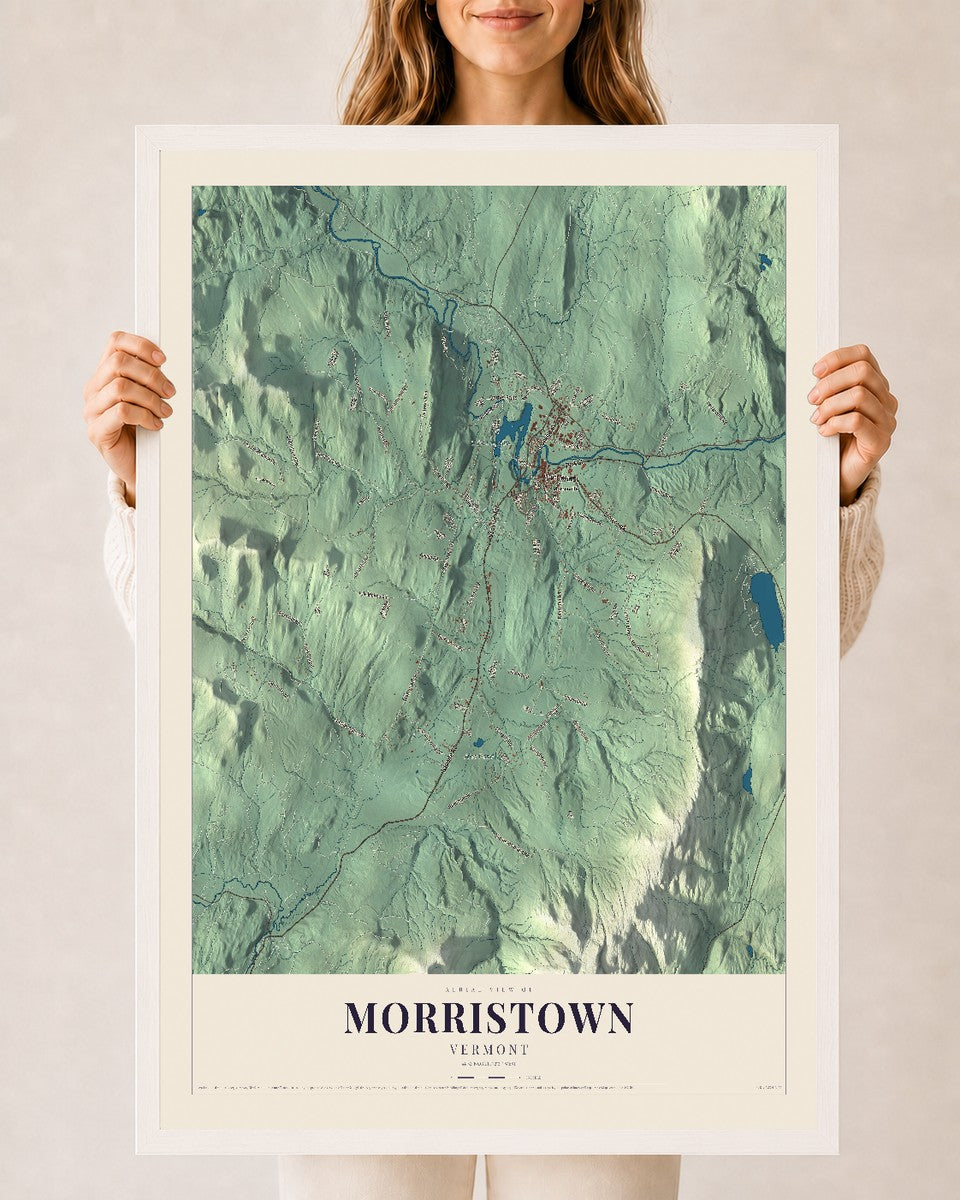 Morristown, Vermont map print - 24 x 36 white Ayous wood frame