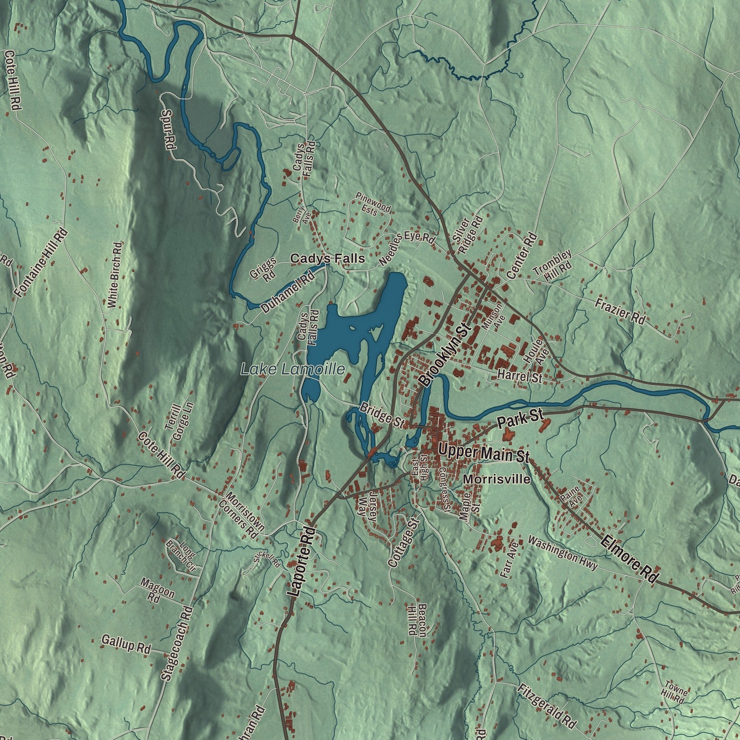 Terrain and local geography detail from the Morristown, Vermont map
