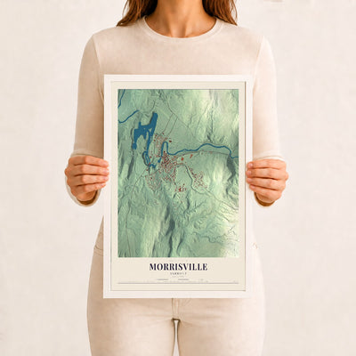 Morrisville, Vermont map print - 12 x 18 white Ayous wood frame