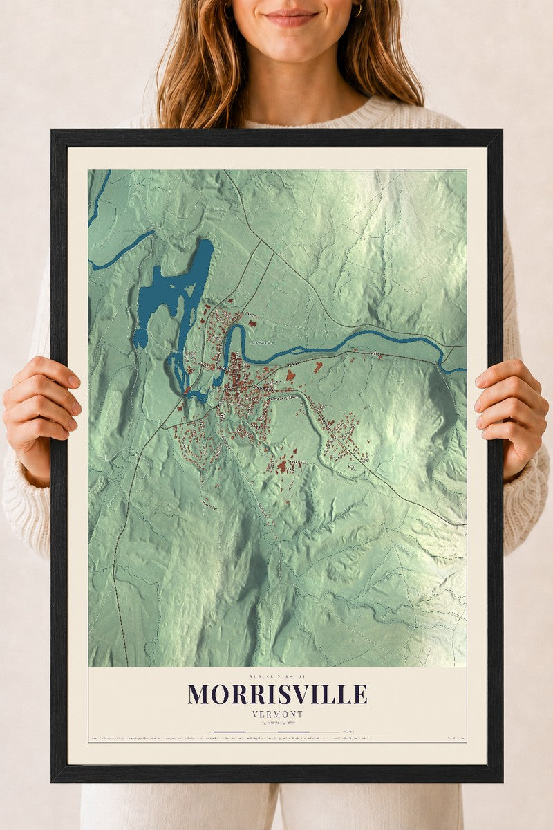 Morrisville, Vermont map print - 18 x 24 black Ayous wood frame