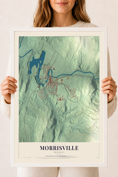 Morrisville, Vermont map print - 18 x 24 white Ayous wood frame