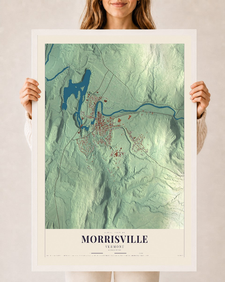 Morrisville, Vermont map print - 24 x 36 white Ayous wood frame