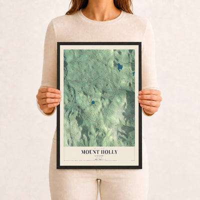 Mount Holly, Vermont map print - 12 x 18 black Ayous wood frame
