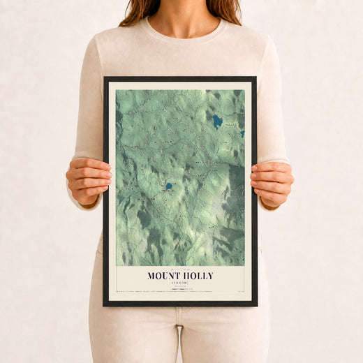 Map of Mount Holly, Vermont, 12 x 18 inch print in a black wood frame