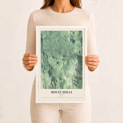 Mount Holly, Vermont map print - 12 x 18 white Ayous wood frame