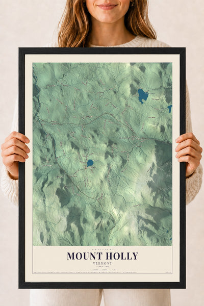 Mount Holly, Vermont map print - 18 x 24 black Ayous wood frame