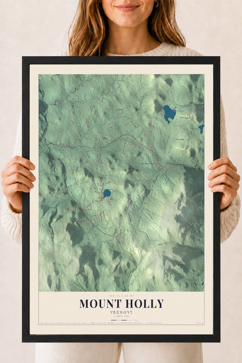 Mount Holly, Vermont map print - 18 x 24 black Ayous wood frame