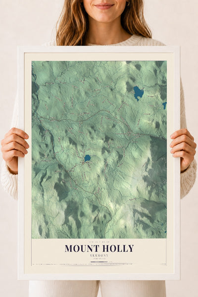 Mount Holly, Vermont map print - 18 x 24 white Ayous wood frame