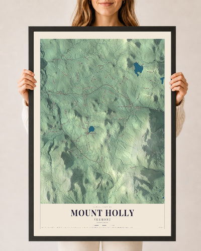 Mount Holly, Vermont map print - 24 x 36 black Ayous wood frame