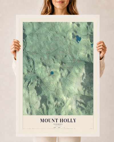 Mount Holly, Vermont map print - 24 x 36 white Ayous wood frame