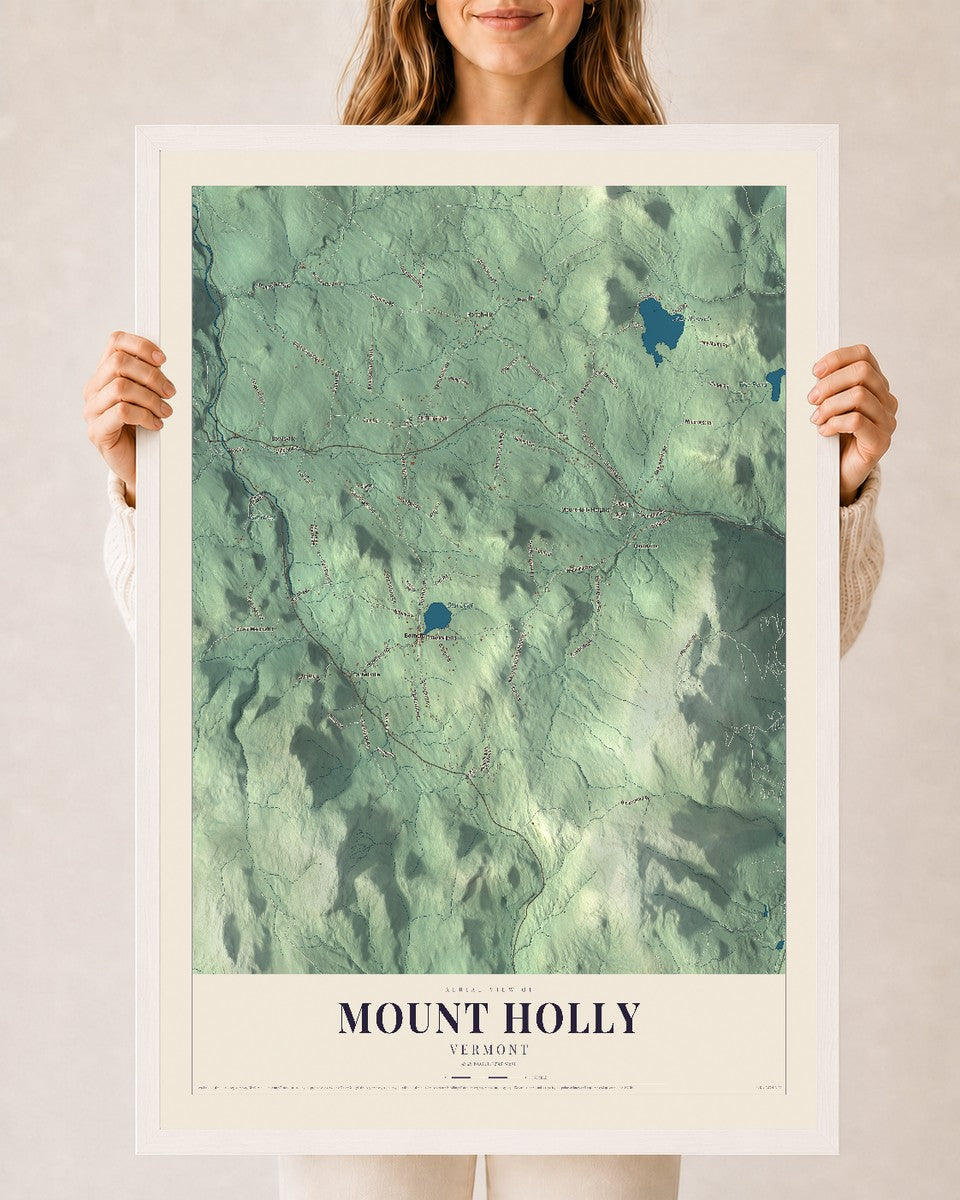 Mount Holly, Vermont map print - 24 x 36 white Ayous wood frame