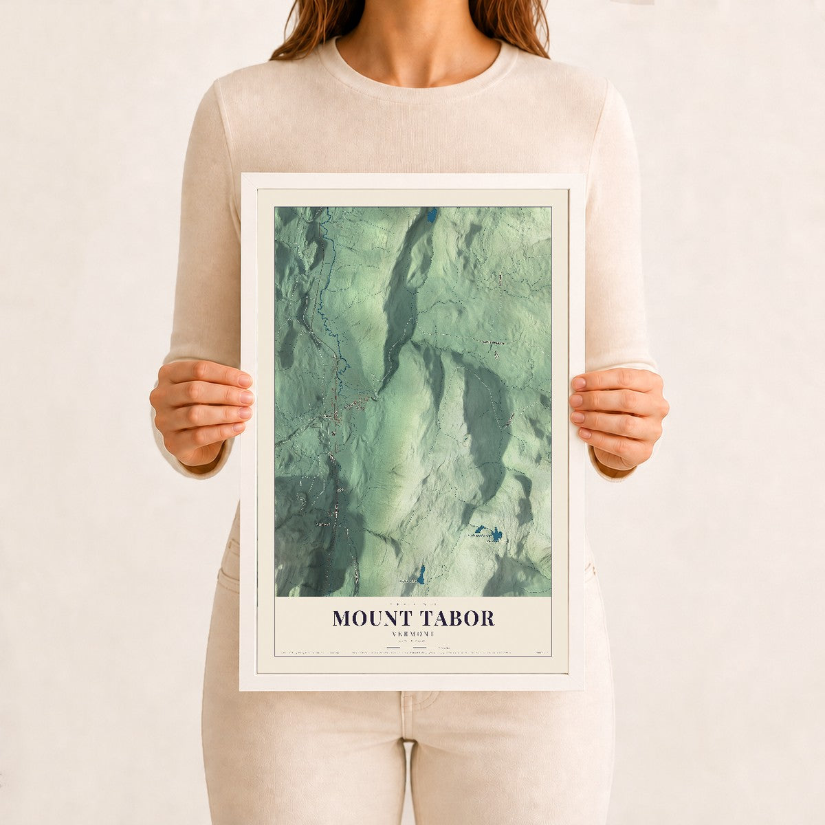 Mount Tabor, Vermont map print - 12 x 18 white Ayous wood frame