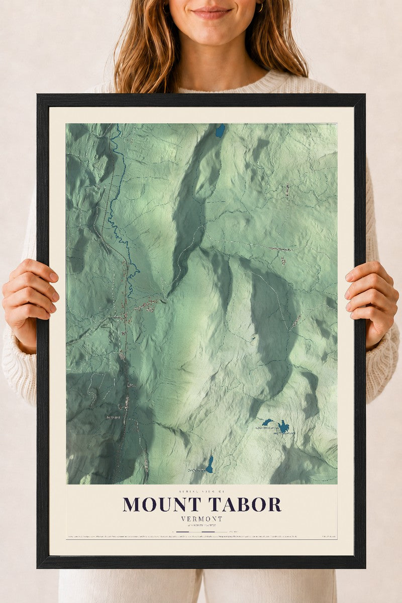 Mount Tabor, Vermont map print - 18 x 24 black Ayous wood frame