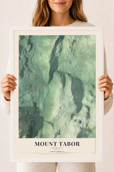 Mount Tabor, Vermont map print - 18 x 24 white Ayous wood frame
