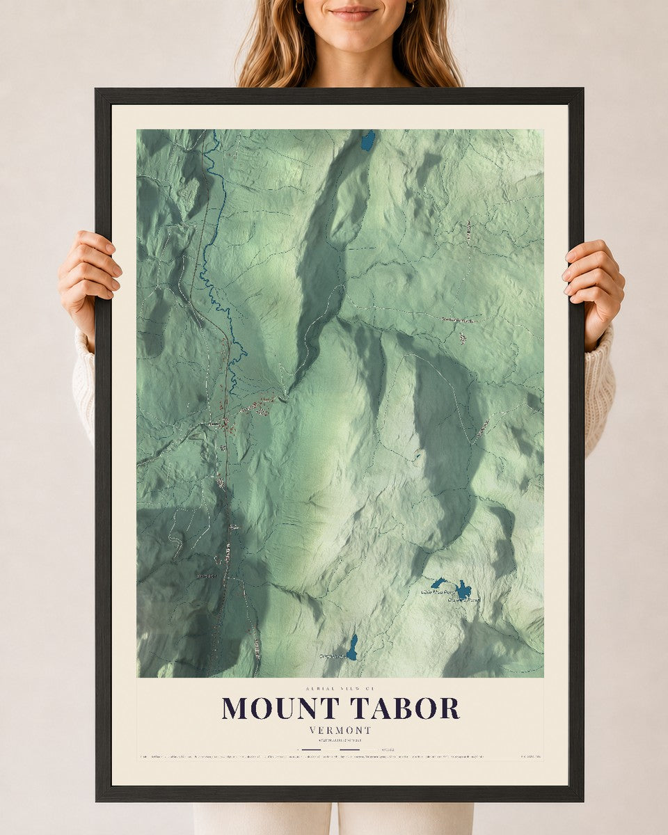 Mount Tabor, Vermont map print - 24 x 36 black Ayous wood frame