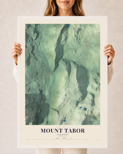 Mount Tabor, Vermont map print - 24 x 36 white Ayous wood frame