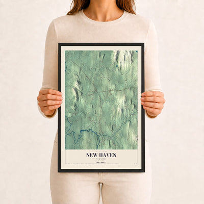 New Haven, Vermont map print - 12 x 18 black Ayous wood frame