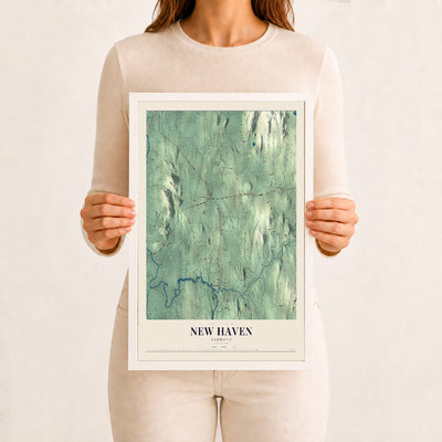 New Haven, Vermont map print - 12 x 18 white Ayous wood frame