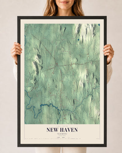 New Haven, Vermont map print - 24 x 36 black Ayous wood frame