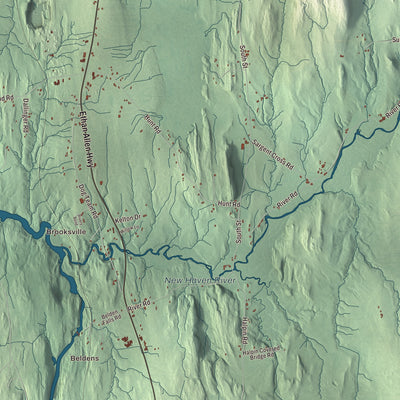 Terrain and local geography detail from the New Haven, Vermont map