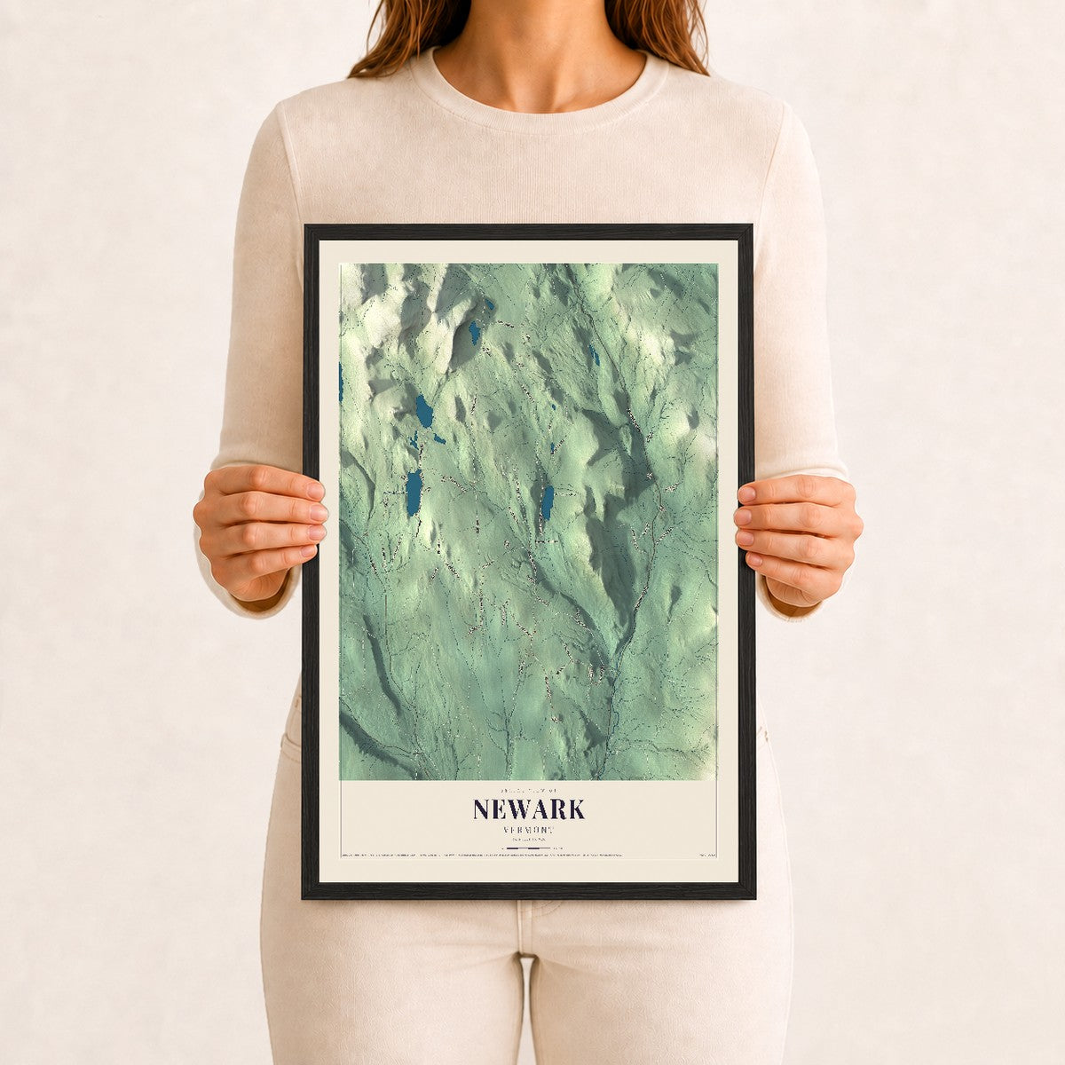 Newark, Vermont map print - 12 x 18 black Ayous wood frame