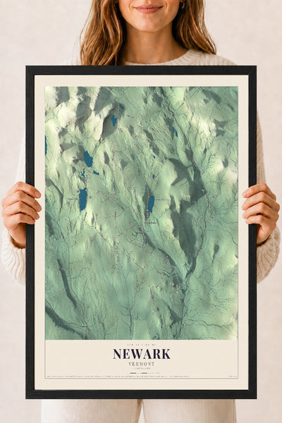 Newark, Vermont map print - 18 x 24 black Ayous wood frame