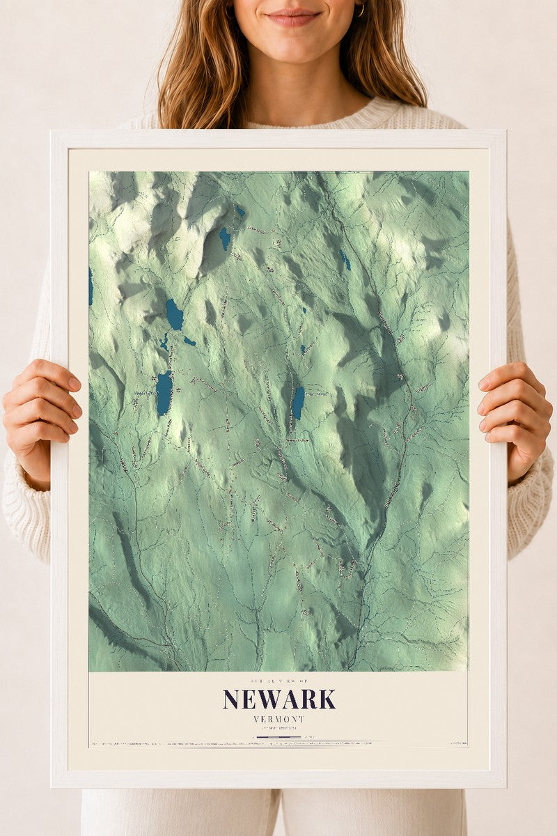 Newark, Vermont map print - 18 x 24 white Ayous wood frame