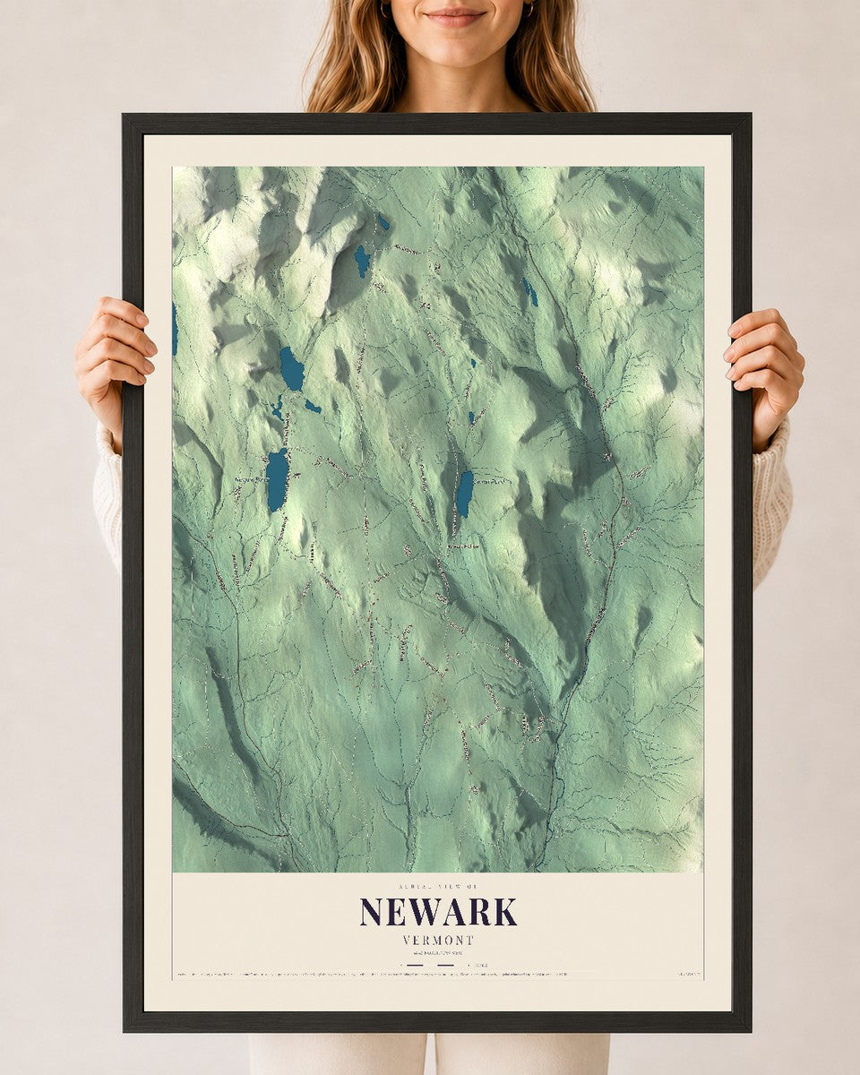 Newark, Vermont map print - 24 x 36 black Ayous wood frame