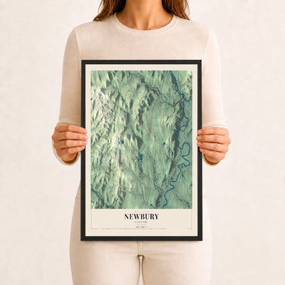 Newbury, Vermont map print - 12 x 18 black Ayous wood frame