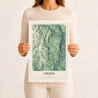 Newbury, Vermont map print - 12 x 18 white Ayous wood frame