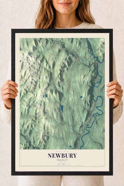 Newbury, Vermont map print - 18 x 24 black Ayous wood frame