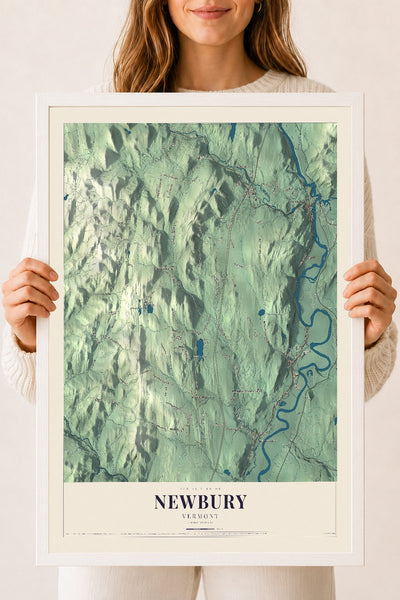 Newbury, Vermont map print - 18 x 24 white Ayous wood frame